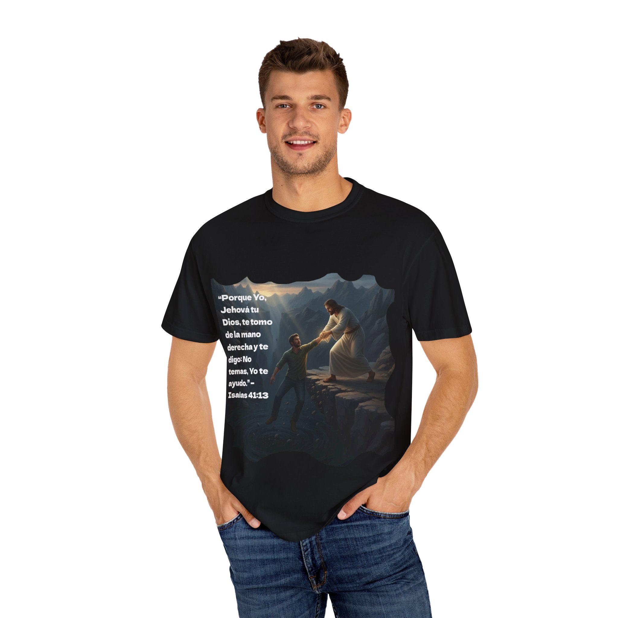 Inspirational Faith T-Shirt with Isaiah 41:13 Design (spanish text)