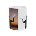 Sunset Silhouette Mug — Person Holding Glowing Numbers 6 & 7, Inspirational Ceramic Coffee Cup (11oz & 15oz)
