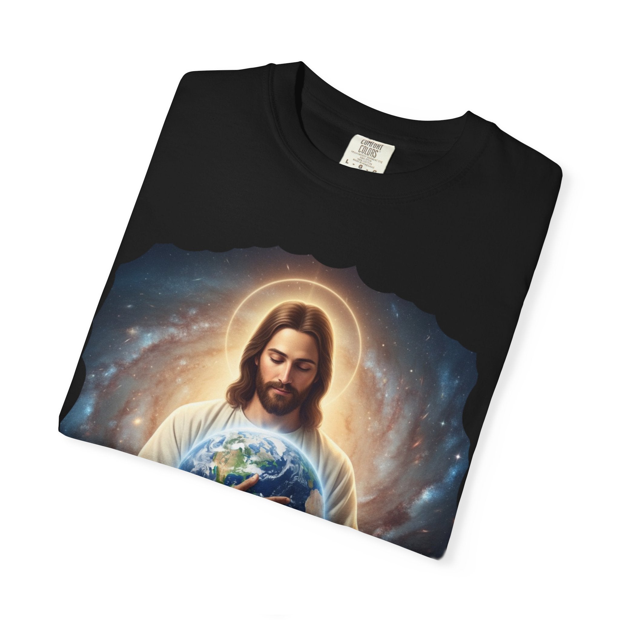 Spiritual Earth Care T-Shirt - Unisex Garment-Dyed Tee Featuring Jesus with Earth Design