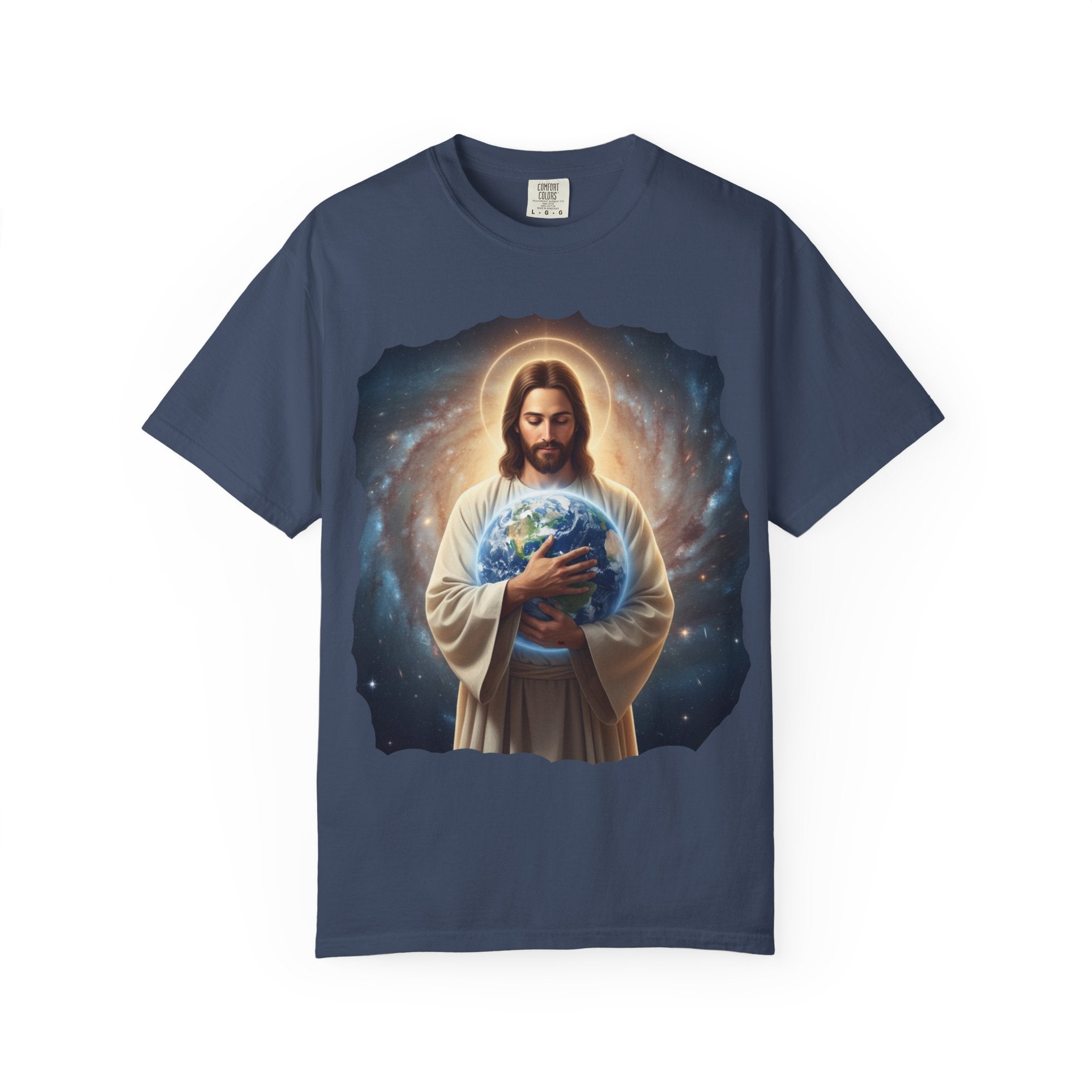 Spiritual Earth Care T-Shirt - Unisex Garment-Dyed Tee Featuring Jesus with Earth Design