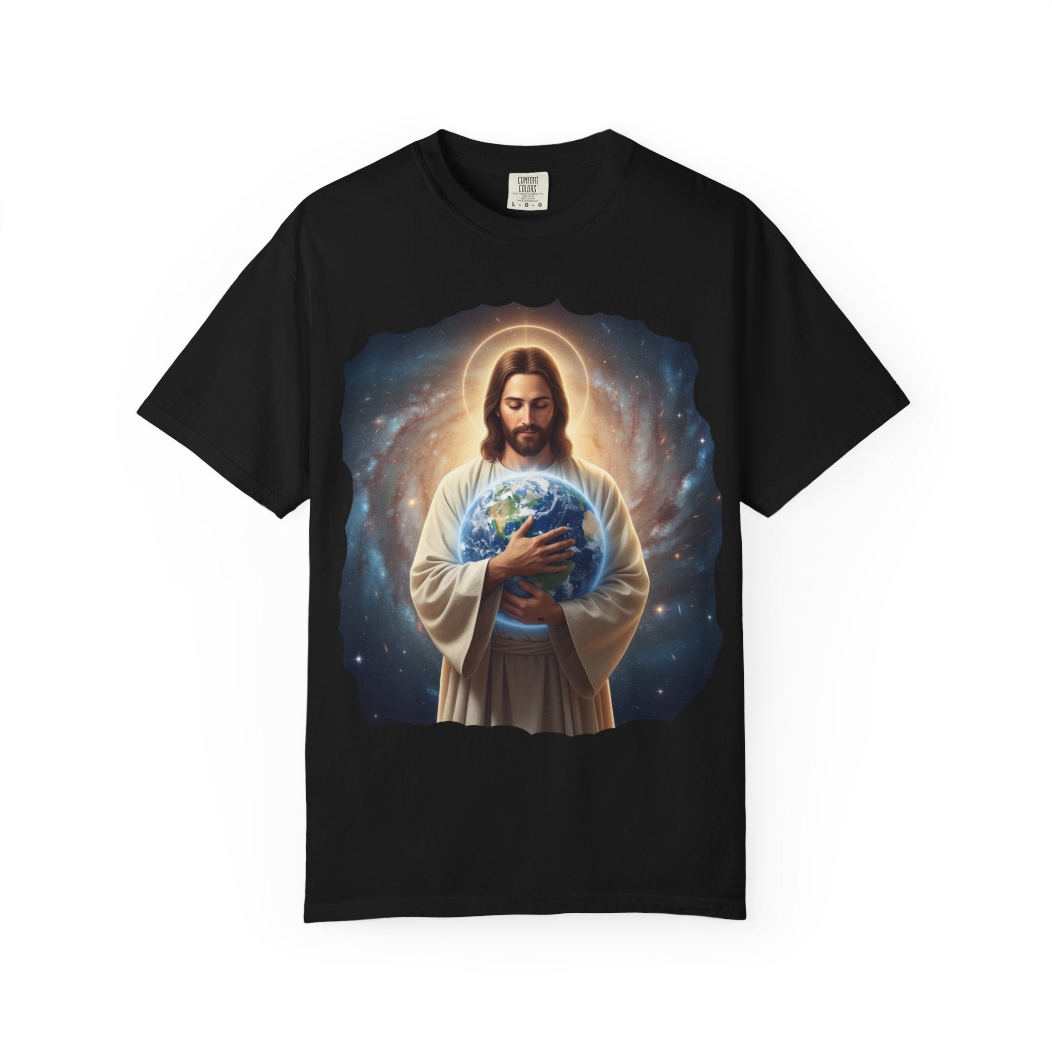 Spiritual Earth Care T-Shirt - Unisex Garment-Dyed Tee Featuring Jesus with Earth Design