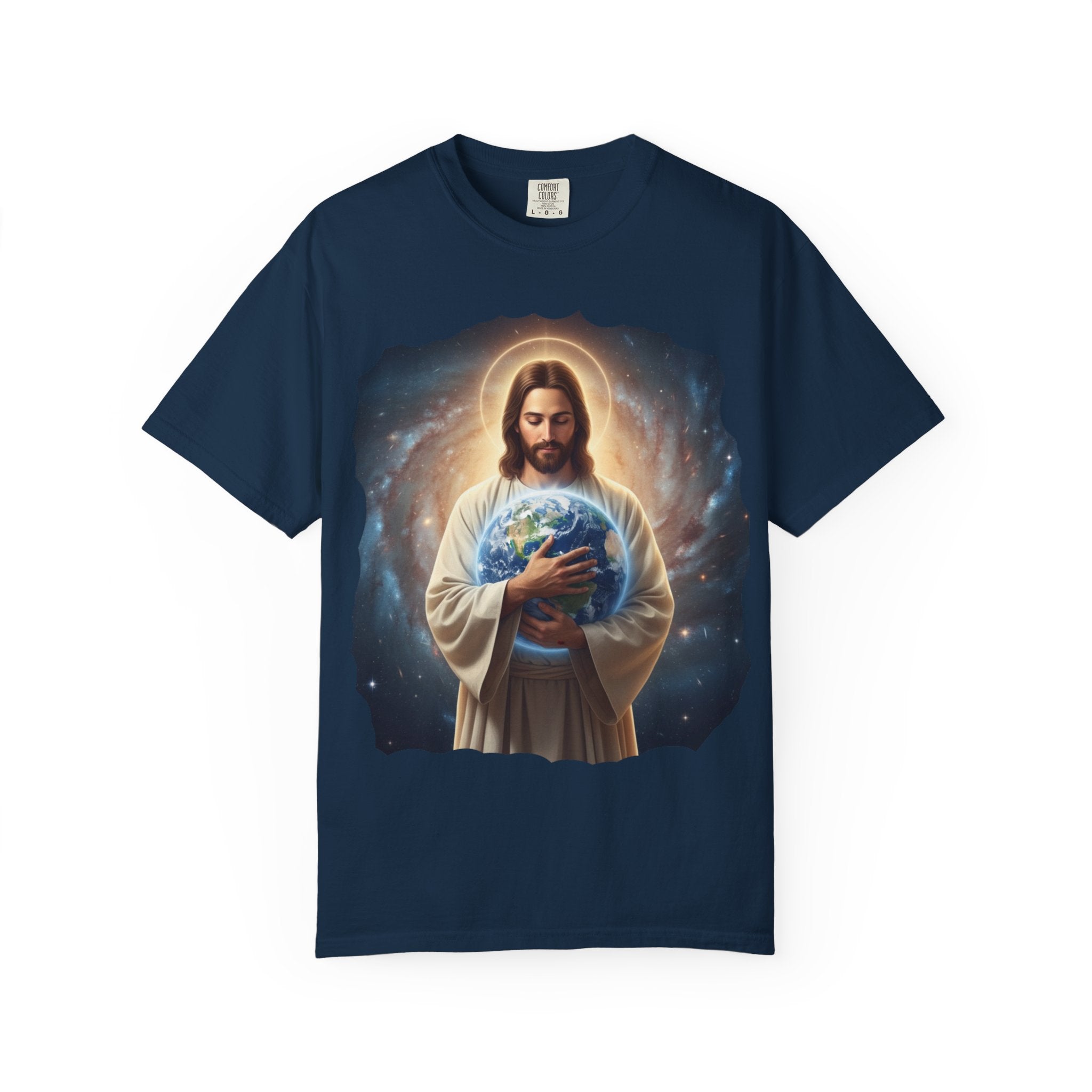 Spiritual Earth Care T-Shirt - Unisex Garment-Dyed Tee Featuring Jesus with Earth Design